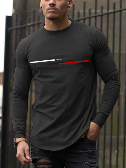 Men’s Printed Long Sleeve T-Shirt – Casual Round Neck Top