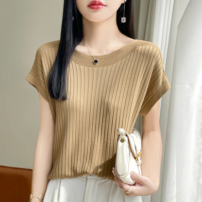 Women’s 2026 Slash Neck Ice Silk Knitted Sweater