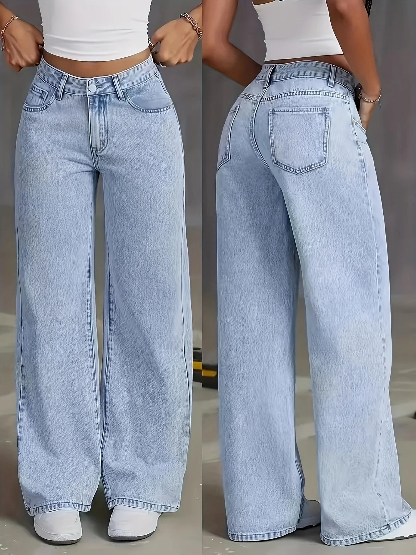 Women’s Y2K Light Blue Wide Leg Jeans – Casual Denim Pants