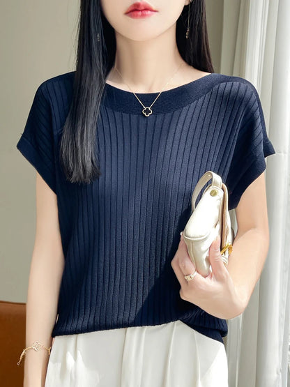 Women’s 2026 Slash Neck Ice Silk Knitted Sweater