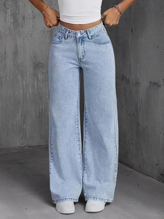 Women’s Y2K Light Blue Wide Leg Jeans – Casual Denim Pants