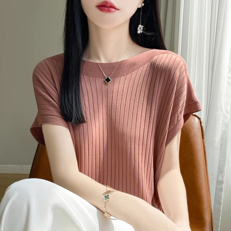 Women’s 2026 Slash Neck Ice Silk Knitted Sweater