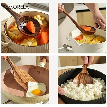 5-Piece Natural Teak Wooden Kitchen Utensil Set
