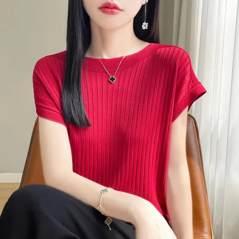 Women’s 2026 Slash Neck Ice Silk Knitted Sweater