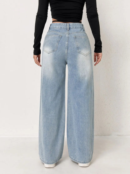 Women’s Y2K Light Blue Wide Leg Jeans – Casual Denim Pants