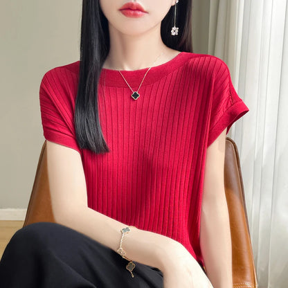 Women’s 2026 Slash Neck Ice Silk Knitted Sweater