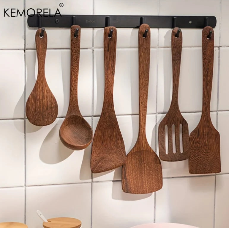 5-Piece Natural Teak Wooden Kitchen Utensil Set