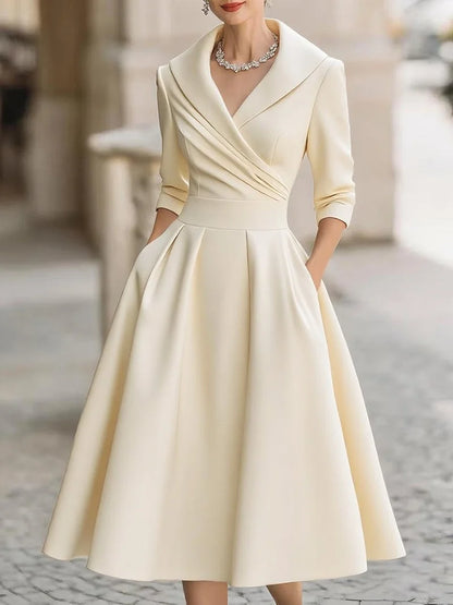 Women’s Vintage V-Neck Wrap Waist A-Line Midi Dress