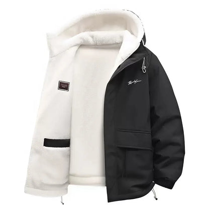 Men’s Winter Fleece Hooded Jacket – Warm Casual Sportswear