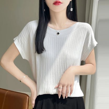 Women’s 2026 Slash Neck Ice Silk Knitted Sweater