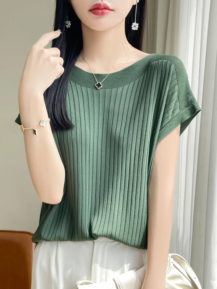 Women’s 2026 Slash Neck Ice Silk Knitted Sweater