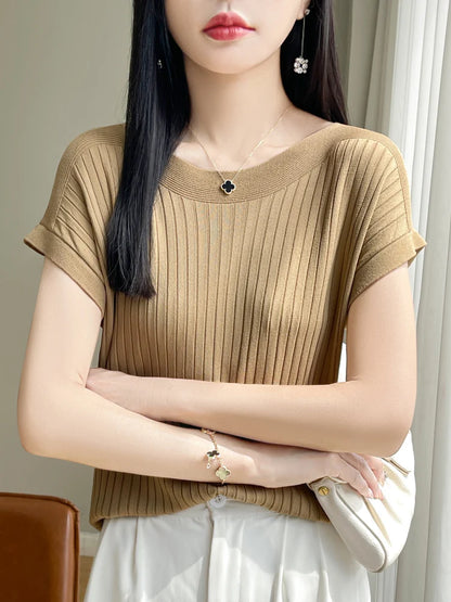 Women’s 2026 Slash Neck Ice Silk Knitted Sweater