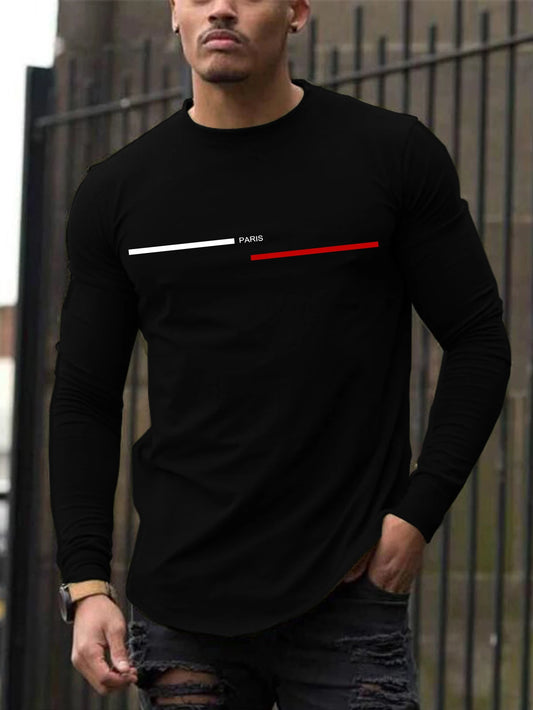 Men’s Printed Long Sleeve T-Shirt – Casual Round Neck Top
