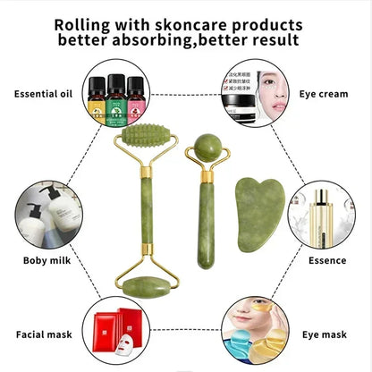 Natural Jade Roller & Gua Sha Facial Massage Set