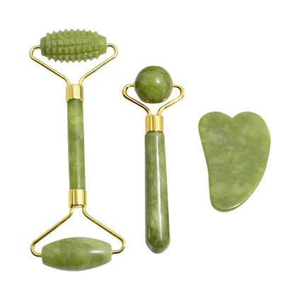 Natural Jade Roller & Gua Sha Facial Massage Set
