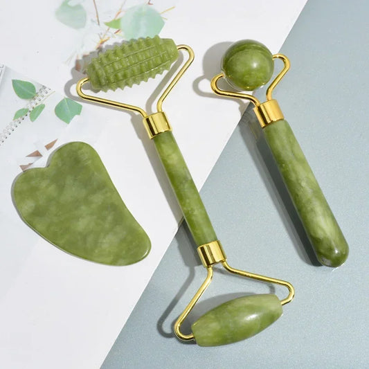 Natural Jade Roller & Gua Sha Facial Massage Set