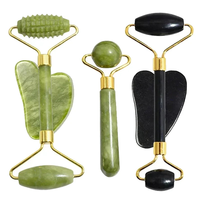 Natural Jade Roller & Gua Sha Facial Massage Set