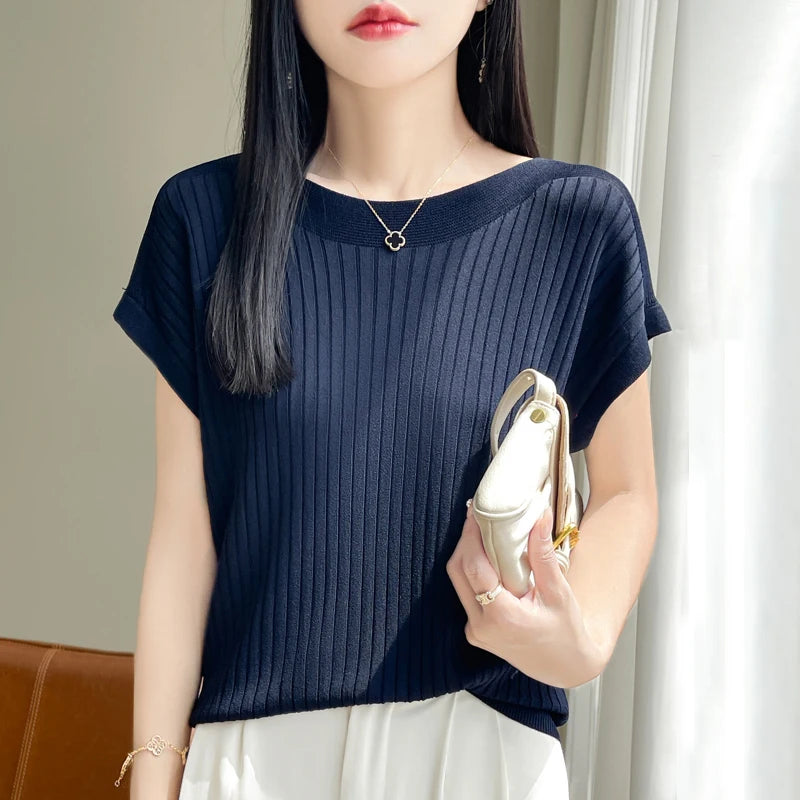 Women’s 2026 Slash Neck Ice Silk Knitted Sweater