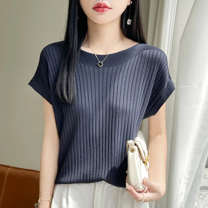 Women’s 2026 Slash Neck Ice Silk Knitted Sweater