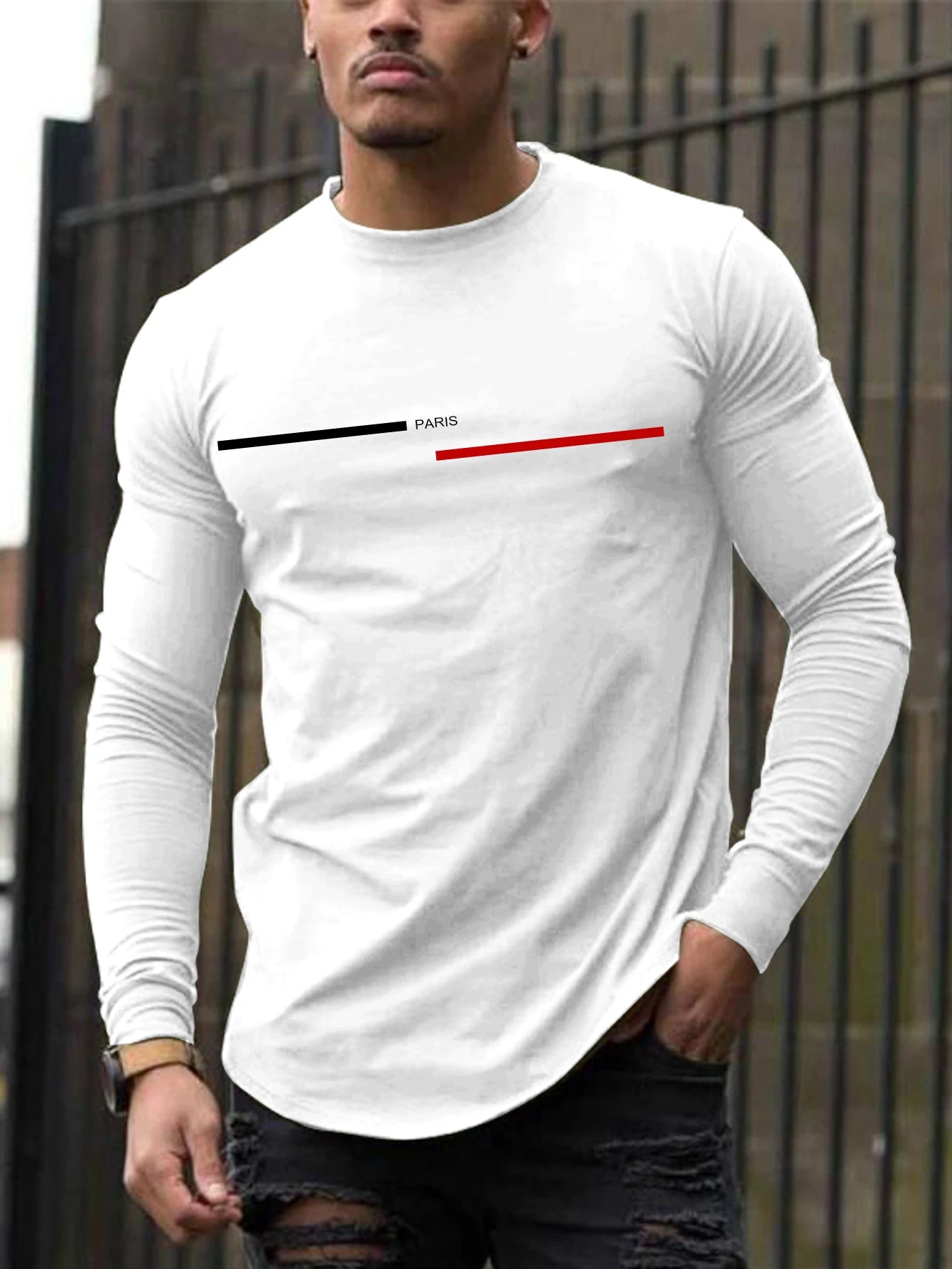 Men’s Printed Long Sleeve T-Shirt – Casual Round Neck Top