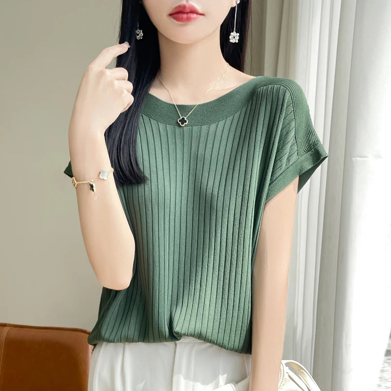 Women’s 2026 Slash Neck Ice Silk Knitted Sweater