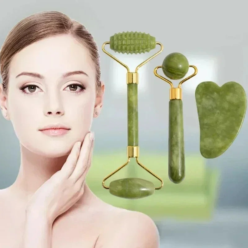 Natural Jade Roller & Gua Sha Facial Massage Set