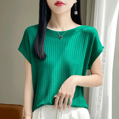 Women’s 2026 Slash Neck Ice Silk Knitted Sweater