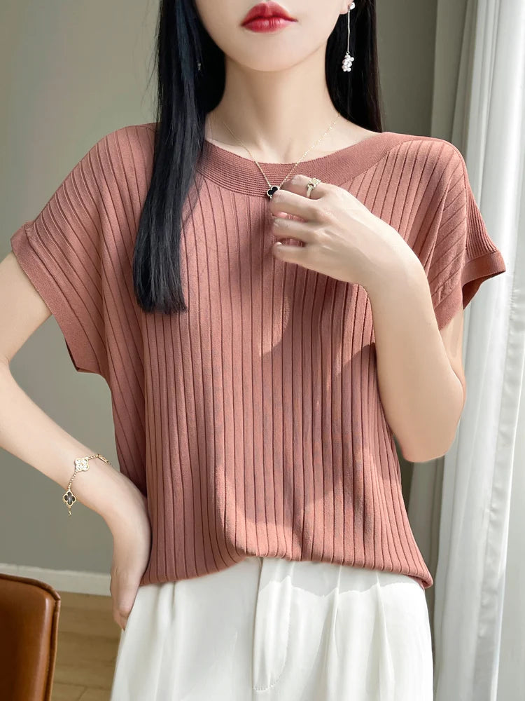 Women’s 2026 Slash Neck Ice Silk Knitted Sweater