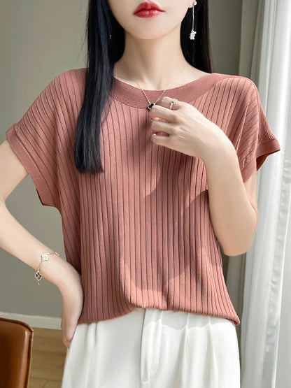 Women’s 2026 Slash Neck Ice Silk Knitted Sweater